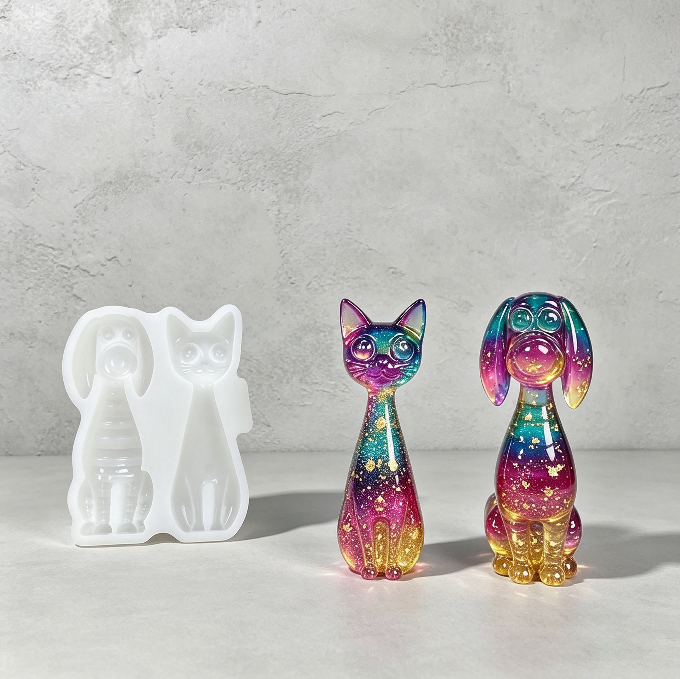 Half-Relief Cat & Dog Figurine Resin Mold