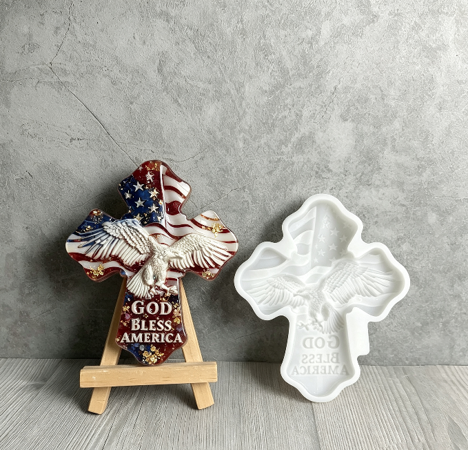God Bless America Eagle Cross Resin Mold