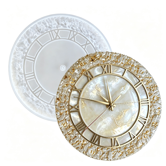 Round Crystal Cluster Edge Clock Resin Mold