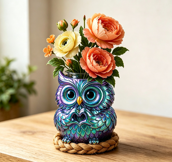 Cute Owl Heart-Hand Gesture Mini Vase & Storage Figurine Resin Mold