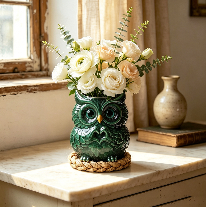Cute Owl Heart-Hand Gesture Mini Vase & Storage Figurine Resin Mold