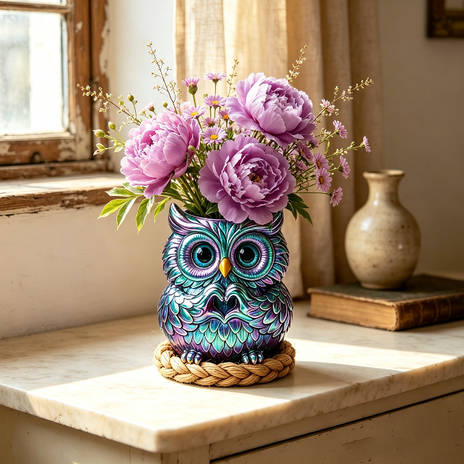 Cute Owl Heart-Hand Gesture Mini Vase & Storage Figurine Resin Mold