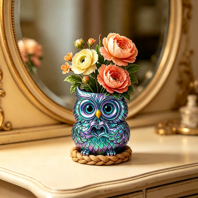 Cute Owl Heart-Hand Gesture Mini Vase & Storage Figurine Resin Mold