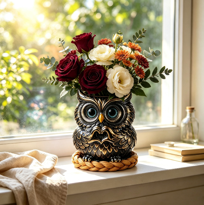 Cute Owl Heart-Hand Gesture Mini Vase & Storage Figurine Resin Mold