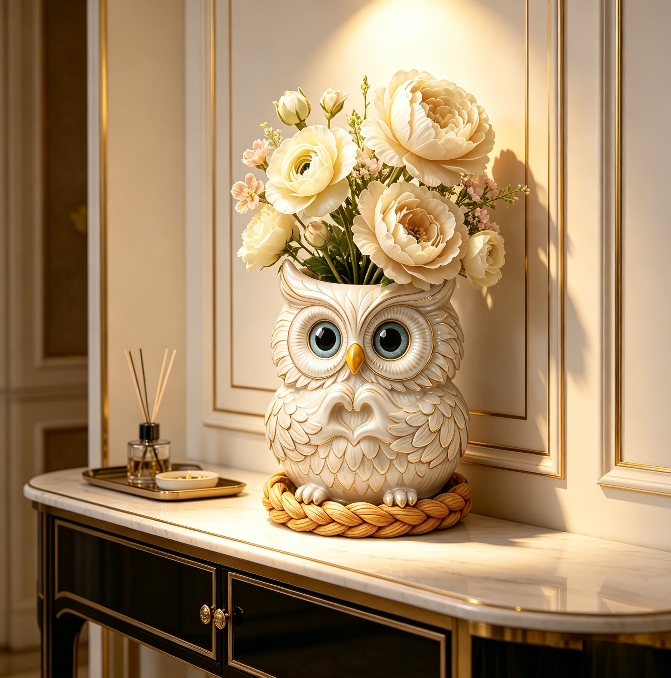 Cute Owl Heart-Hand Gesture Mini Vase & Storage Figurine Resin Mold
