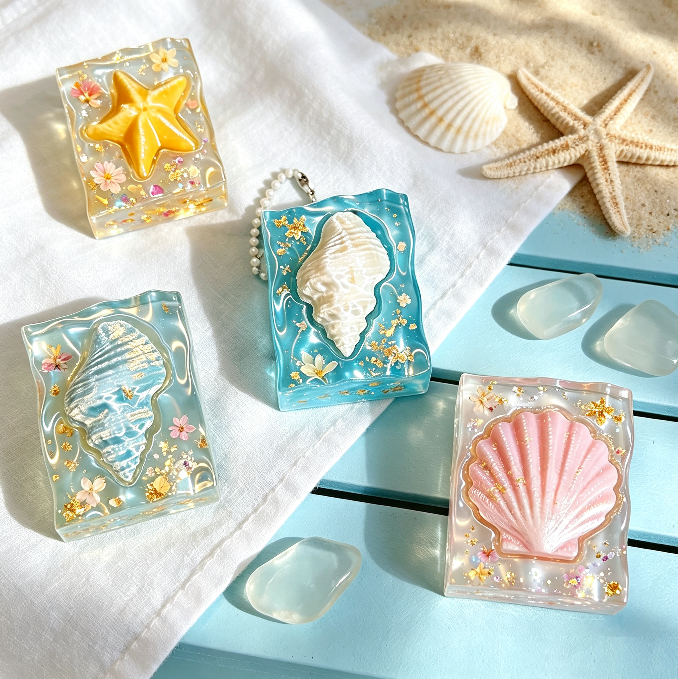 【VIP EXCLUSIVE】Handmade Water Ripple Mini Square Seashell, Starfish & Conch Fidget Clicker Resin Mold