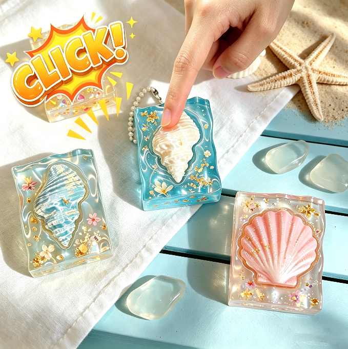【VIP EXCLUSIVE】Handmade Water Ripple Mini Square Seashell, Starfish & Conch Fidget Clicker Resin Mold