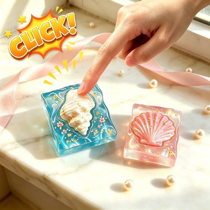 【VIP EXCLUSIVE】Handmade Water Ripple Mini Square Seashell, Starfish & Conch Fidget Clicker Resin Mold