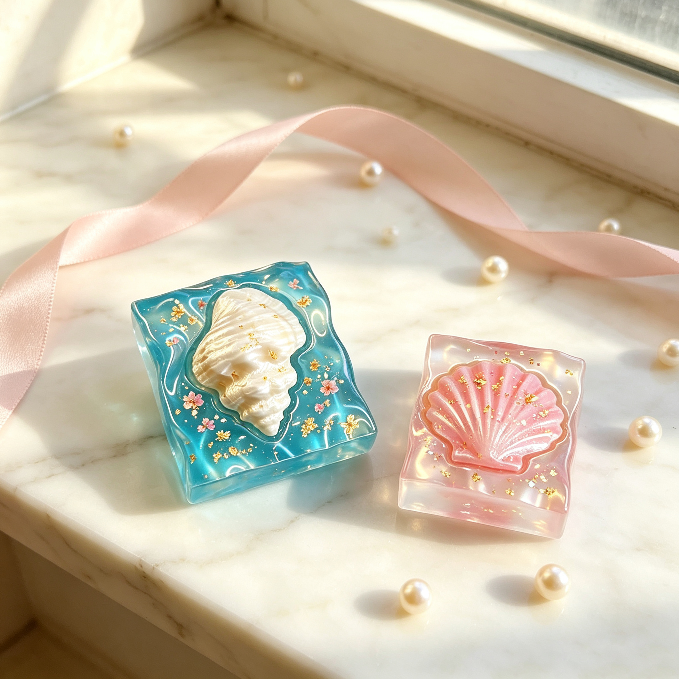 【VIP EXCLUSIVE】Handmade Water Ripple Mini Square Seashell, Starfish & Conch Fidget Clicker Resin Mold
