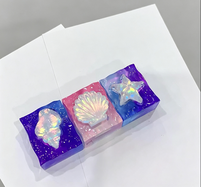 Handmade Water Ripple Mini Square Seashell, Starfish & Conch Fidget Clicker Resin Mold