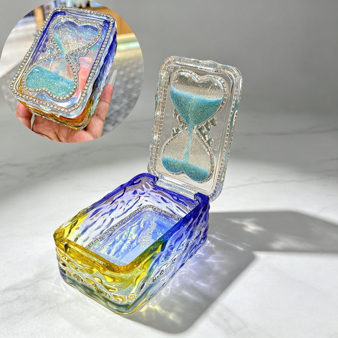 Handmade Hourglass Shaker Flip-Top Storage Box Resin Mold with Water Ripple Base