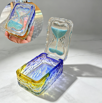 Handmade Hourglass Shaker Flip-Top Storage Box Resin Mold with Water Ripple Base