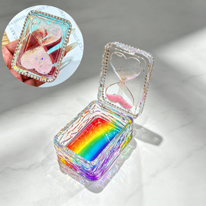 Handmade Hourglass Shaker Flip-Top Storage Box Resin Mold with Water Ripple Base