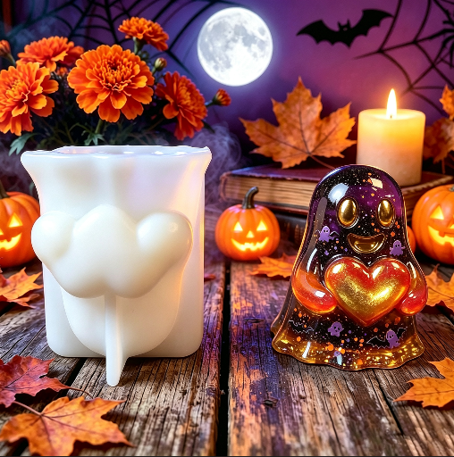 Cute Ghost Holding Heart Figurine Resin Mold