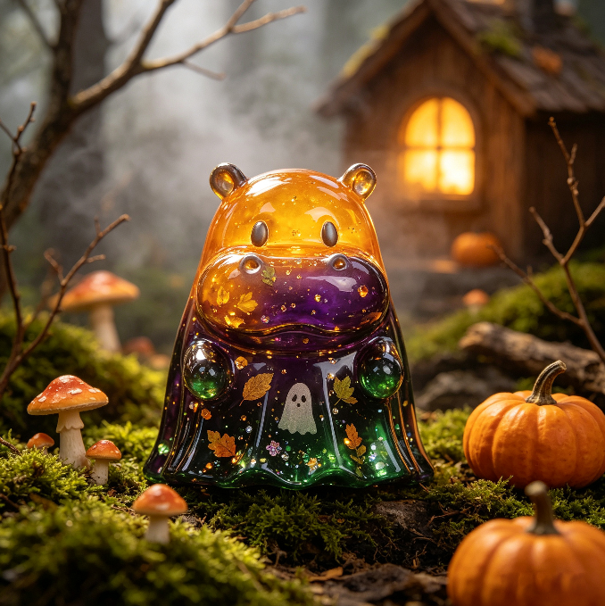 Handmade Cute Ghost Hippo Figurine Resin Mold