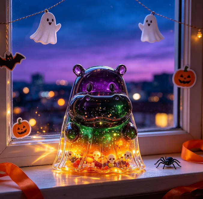 Handmade Cute Ghost Hippo Figurine Resin Mold