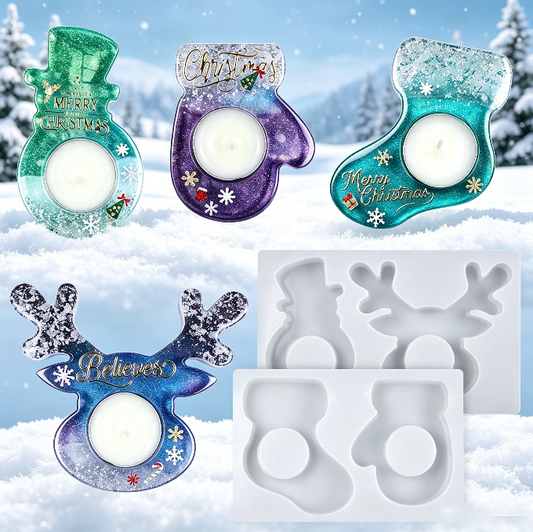 Christmas Deer, Mitten, Boot & Snowman Candle Holder Resin Mold