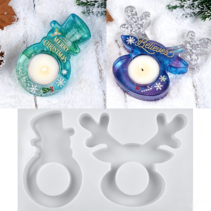 Christmas Deer, Mitten, Boot & Snowman Candle Holder Resin Mold