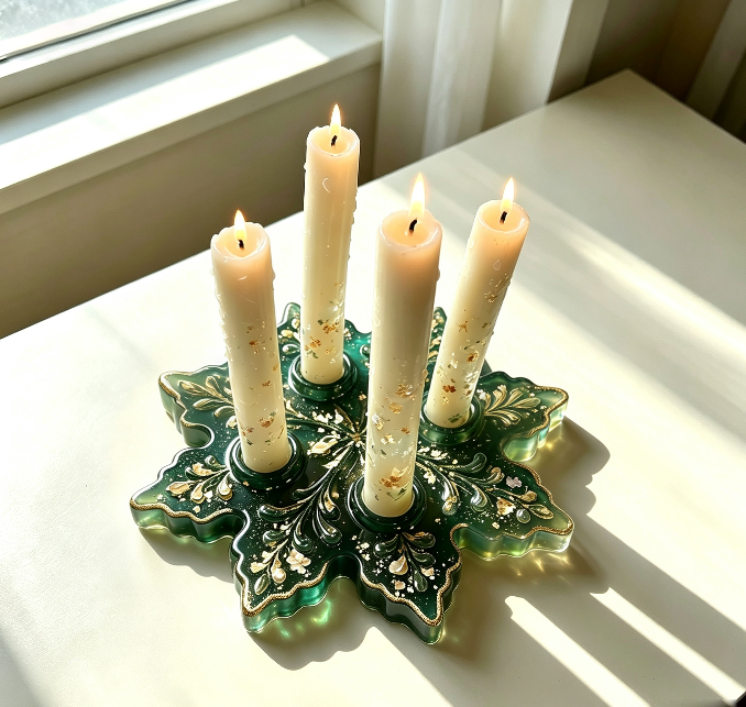 Large 4-Hole Snowflake Candle Holder Resin Mold