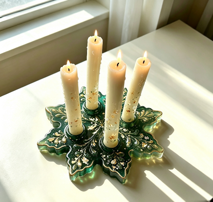 Large 4-Hole Snowflake Candle Holder Resin Mold