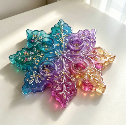 Large 4-Hole Snowflake Candle Holder Resin Mold