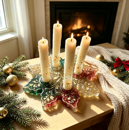 Large 4-Hole Snowflake Candle Holder Resin Mold