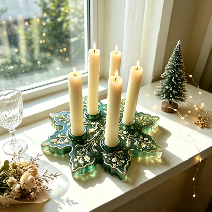 Large 4-Hole Snowflake Candle Holder Resin Mold