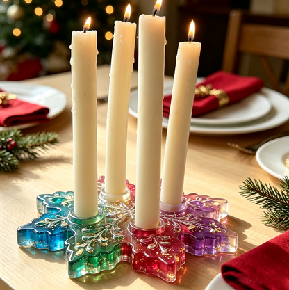 Large 4-Hole Snowflake Candle Holder Resin Mold