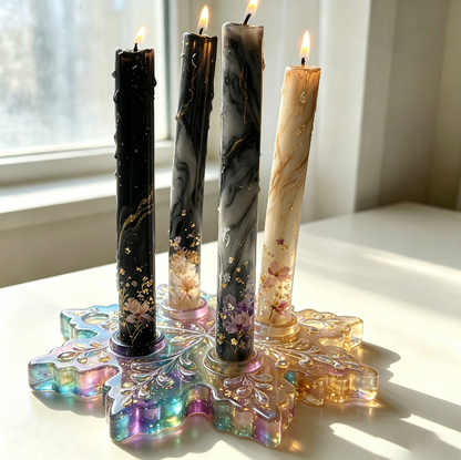 Large 4-Hole Snowflake Candle Holder Resin Mold