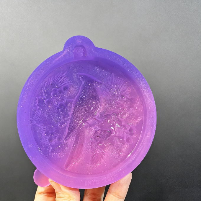 Handmade Red Cardinal Holly Christmas Round Ornament Resin Mold