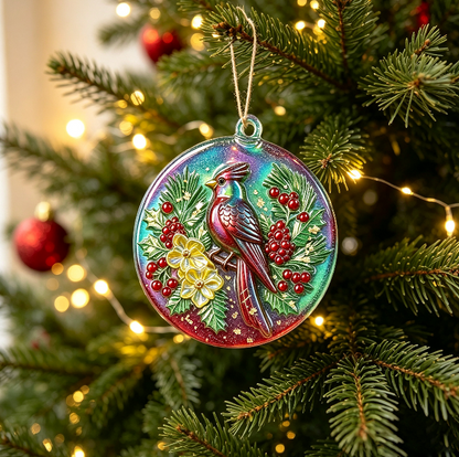 Handmade Red Cardinal Holly Christmas Round Ornament Resin Mold