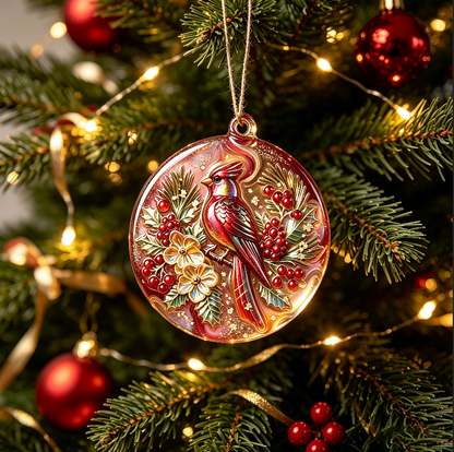 Handmade Red Cardinal Holly Christmas Round Ornament Resin Mold