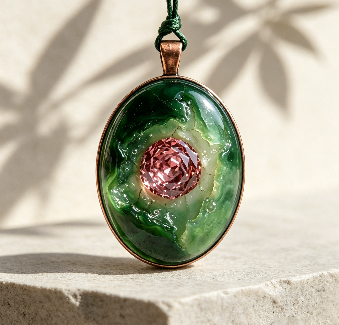 【VIP EXCLUSIVE】Handmade Oval Stone-Textured Diamond-Cut Flower Jewelry Pendant Resin Mold