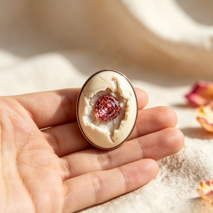 【VIP EXCLUSIVE】Handmade Oval Stone-Textured Diamond-Cut Flower Jewelry Pendant Resin Mold