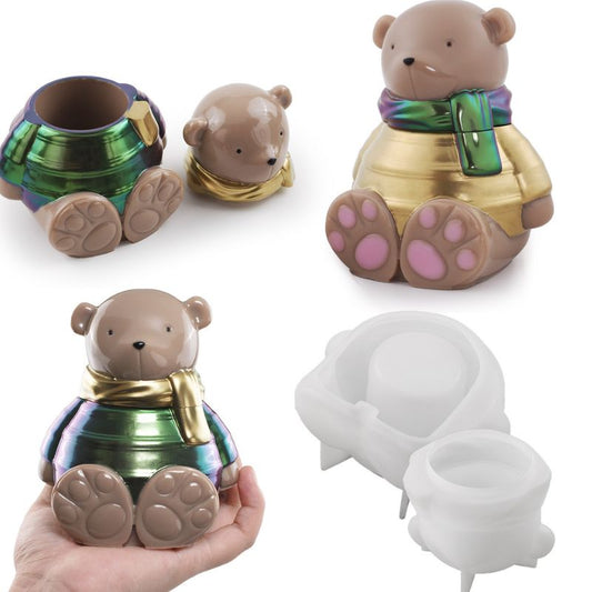 Scarf Bear Storage Jar Resin Mold