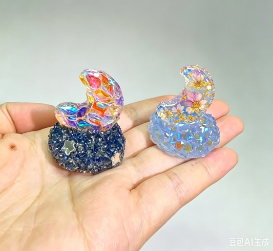 Handmade Diamond Moon Mini Figurine Resin Mold