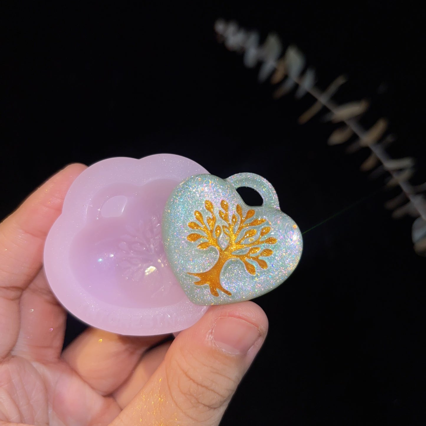 Handmade Puffy Heart-Shaped Tree of Life Necklace with Hole Resin Mold