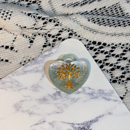Handmade Puffy Heart-Shaped Tree of Life Necklace with Hole Resin Mold