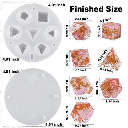 7 Shapes Dice with Numbers Resin Box Molds Set
