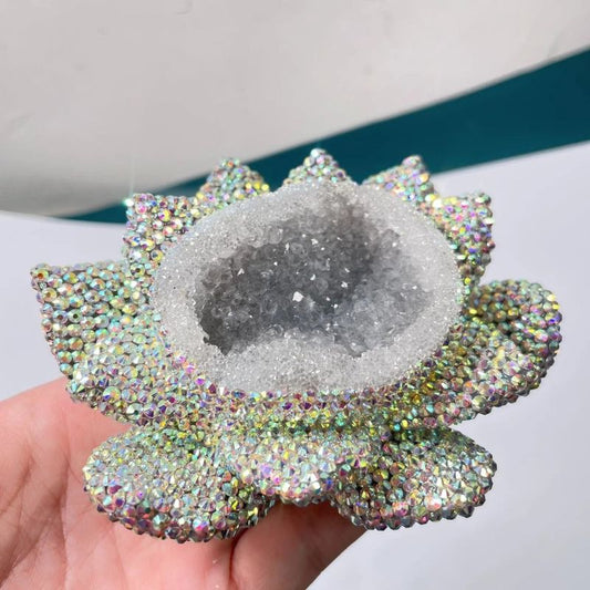 Handmade Cluster Crystal Diamond Lotus Flower Ornament Resin Mold