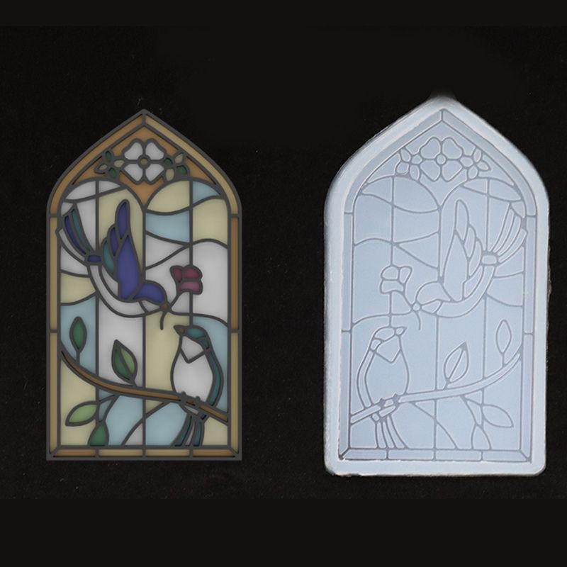 Small Size Simulated Cardinal Stained Glass Window Panel Resin Mold Decorative Ornaments