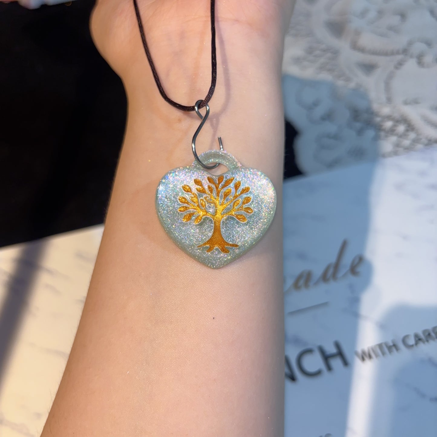 Handmade Puffy Heart-Shaped Tree of Life Necklace with Hole Resin Mold