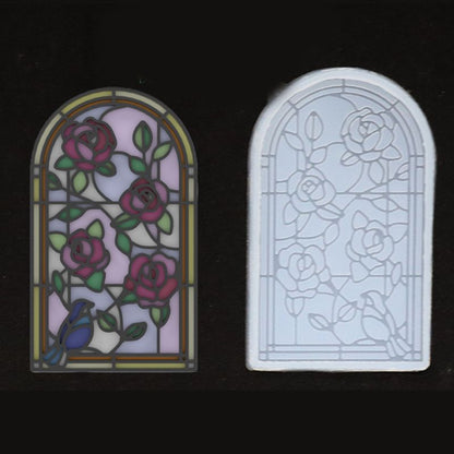 Small Size Simulated Cardinal Stained Glass Window Panel Resin Mold Decorative Ornaments