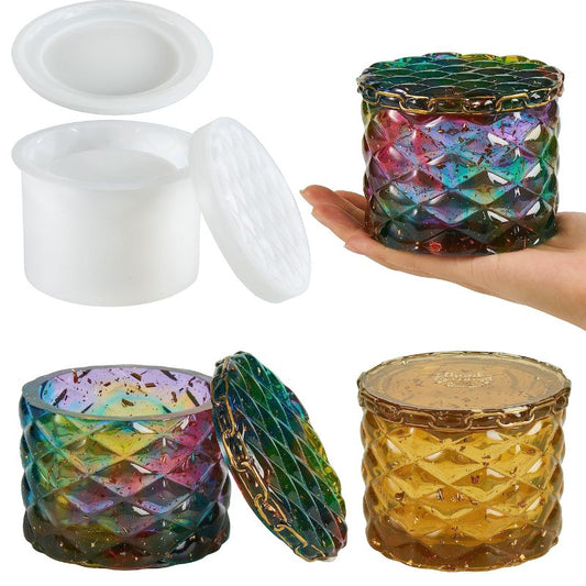 Diamond Lattice Shape Box Resin Mold with 2pcs Covers