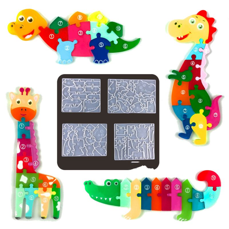 Dinosaur Shape Puzzle with Numbers Toy Resin Mold