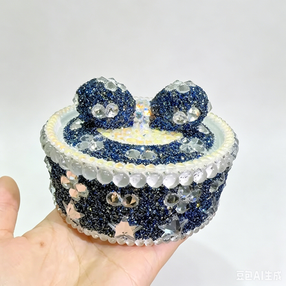 Handmade Diamond Large Round Star Storage Box with Diamond Bow Top Resin Mold Set