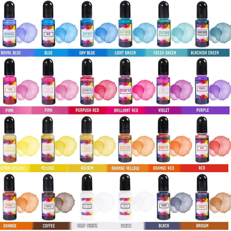 24 Alcohol Ink Set - 12 Metal Color with 12 Vibrant Color Alcohol-Based Ink  for Epoxy Resin Art, Painting, Resin Petri Dish Making - Alcohol Paint