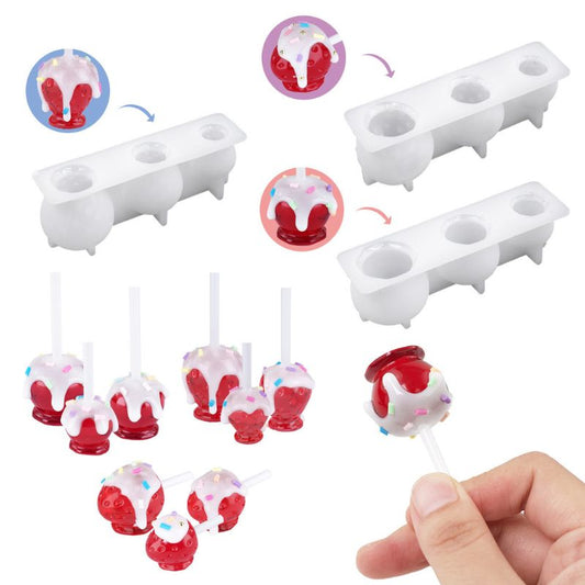 Molde decorativo de resina con forma de piruleta de manzana y fresa 