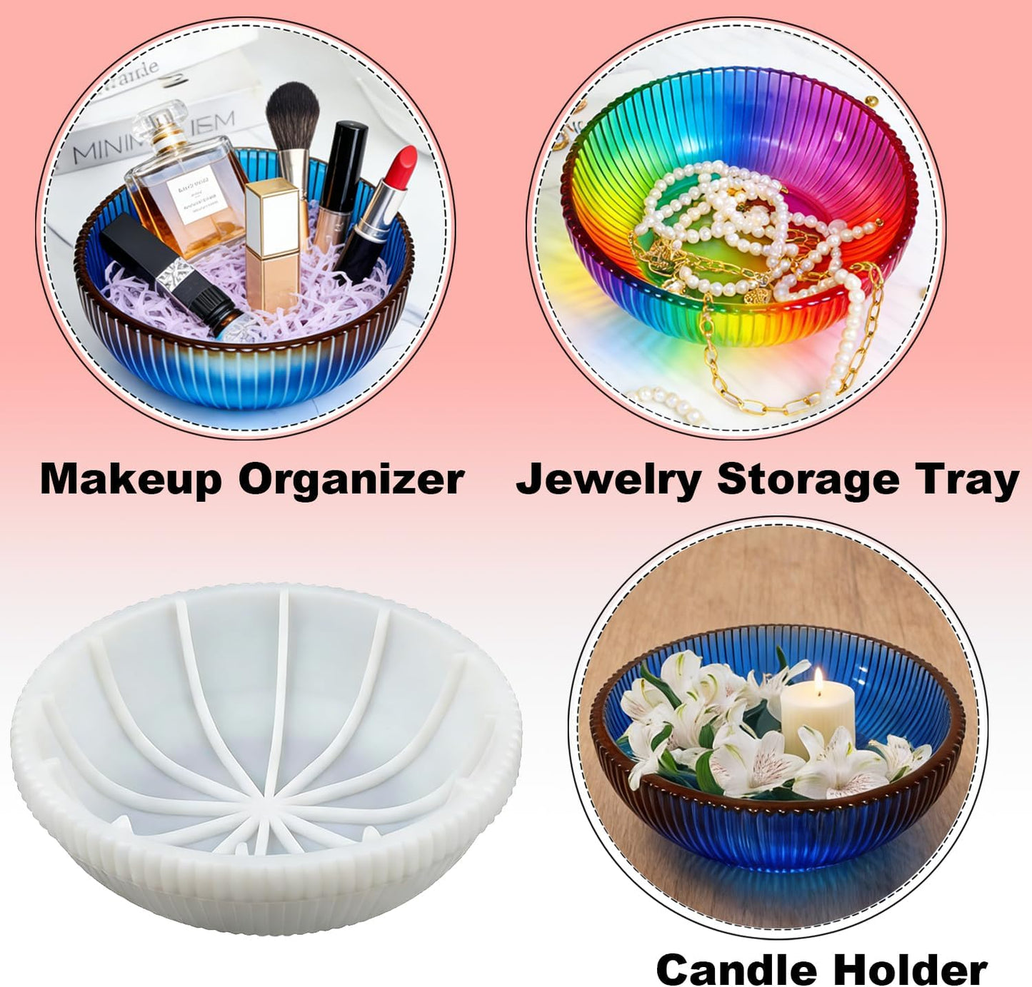 Large  Round Striped Deep Bowl Resin Mold