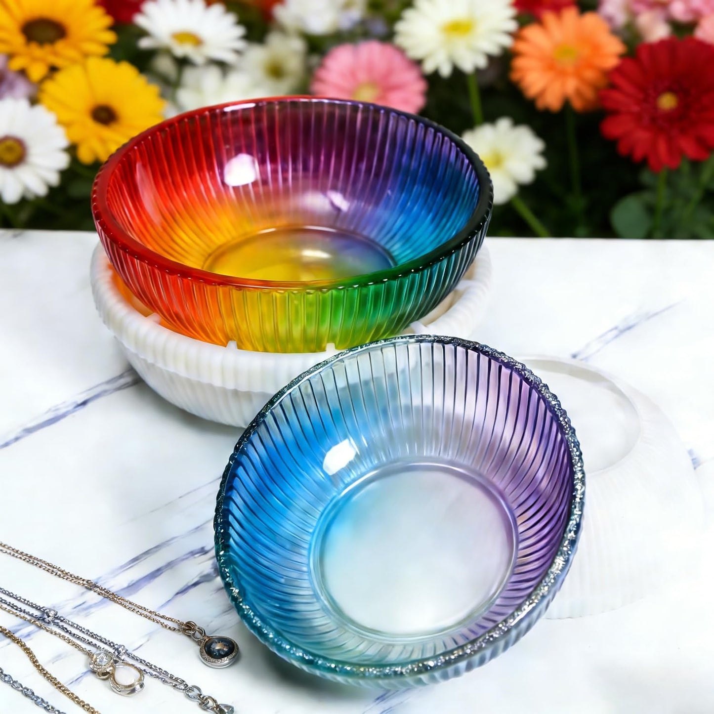 Large  Round Striped Deep Bowl Resin Mold